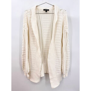 Express Ivory Open Front Long Cardigan Sweater Shawl Mixed Knits Cotton Blend M